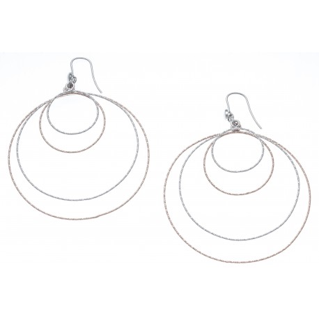 Boucles d'oreille argent rhodié 8,1g - 2 tons - rosé et rhodié - 4 ronds - diamè