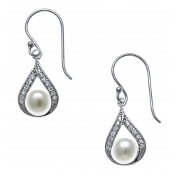 Boucles d'oreille argent rhodié 2,5g - perle de culture véritable - zircons