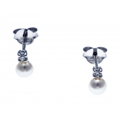 Boucles d'oreille argent rhodié 0,5g - perles de culture véritable - zircons - 2