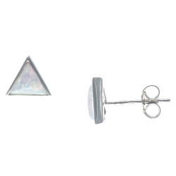 Boucles d'oreille argent rhodié 0,9g - opale blanc synthéthique