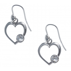 Boucles d'oreille argent rhodié 2,5g - cœur - cristal de swarovski