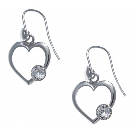 Boucles d'oreille argent rhodié 2,5g - cœur - cristal de swarovski