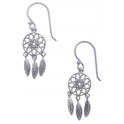 Boucles d'oreille argent rhodié 2,3g - attrape rêves - diamètre 10mm - zircons -