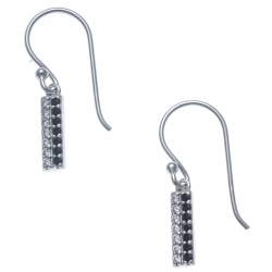 Boucles d'oreille argent rhodié 1,4g - zircons noirs et blancs