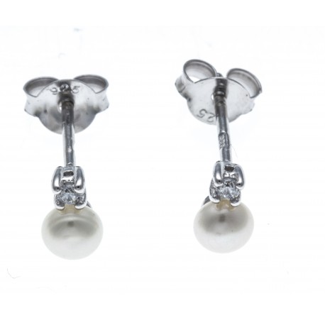 Boucles d'oreille argent rhodié 0,5 - zircon - perle de culture véritable