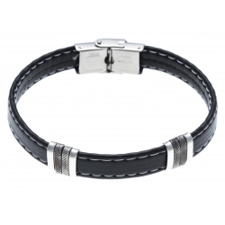 Bracelet acier pour homme - cuir synthétique  - 21 cm