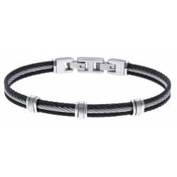 Bracelet acier - 3 cables acier noir/blanc/noir - 19,5+1,5cm - réglable