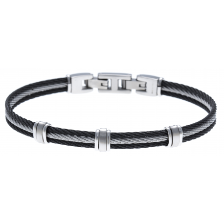 Bracelet acier - 3 cables acier noir/blanc/noir - 19,5+1,5cm - réglable