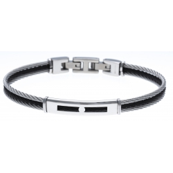 Bracelet acier - 3 cables acier noir/blanc/noir - 19,5+1,5cm - réglable