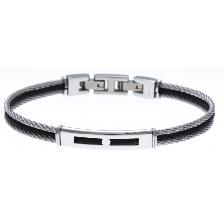 Bracelet acier - 3 cables acier noir/blanc/noir - 19,5+1,5cm - réglable