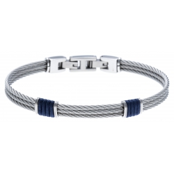 Bracelet acier - 3 cables acier - corde nautique bleu - 19,5+1,5cm - réglable