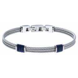 Bracelet acier - 3 cables acier - corde nautique bleu - 19,5+1,5cm - réglable