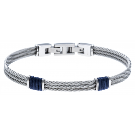 Bracelet acier - 3 cables acier - corde nautique bleu - 19,5+1,5cm - réglable