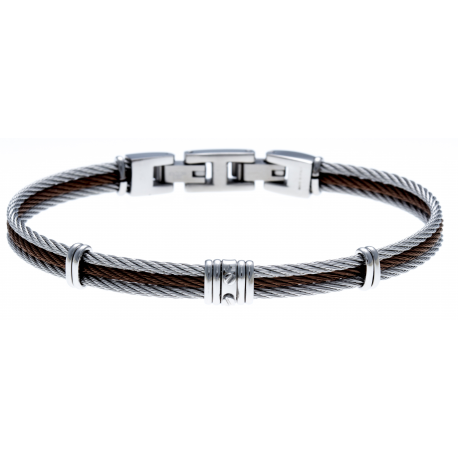 Bracelet acier - 3 cables acier blanc/marron/blanc - 19,5+1,5cm - réglable