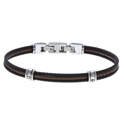 Bracelet acier - 3 cables acier noir/marron/noir - 19,5+1,5cm - réglable