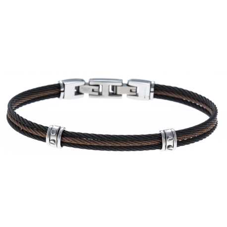 Bracelet acier - 3 cables acier noir/marron/noir - 19,5+1,5cm - réglable