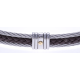 Bracelet acier - 2 câbles acier - cuir italien tressé marron - vis or jaune 18KT 0,03g - 19,5+1,5cm - réglable
