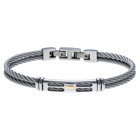 Bracelet acier - 2 câbles acier - or jaune 18KT 0,03g - 19,5+1,5cm - réglable