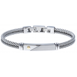 Bracelet acier - 2 câbles acier - vis or jaune 18KT 0,02g - 19,5+1,5cm - réglable