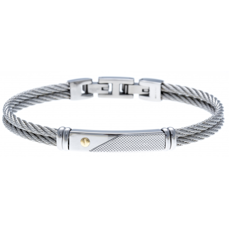 Bracelet acier - 2 câbles acier - vis or jaune 18KT 0,02g - 19,5+1,5cm - réglable