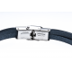 Bracelet acier - cuir italien bleu - ancre acier - 3 rangs - 21,5cm - réglable