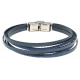 Bracelet acier - cuir et cuir tressé bleu italien - 6 rangs - 21,5cm - réglable