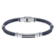 Bracelet acier - cuir tressé bleu italien - 2 rangs - 21,5cm - réglable