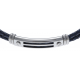 Bracelet acier - cuir tressé bleu italien - 2 rangs - 21,5cm - réglable