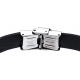 Bracelet acier - cuir noir italien - 21,5cm - réglable