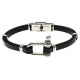 Bracelet acier - cuir italien noir - manille - 21,5cm - réglable