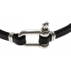 Bracelet acier - cuir italien noir - manille - 21,5cm - réglable