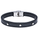 Bracelet acier - cuir synthétique - surpiqure noire - 21,5cm - réglable