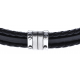 Bracelet acier  - cuir italien noir - 21,5cm - réglable