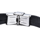 Bracelet acier - cuir italien noir - 3 rangs - 21,5cm-  réglable