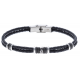 Bracelet acier 2 tons  - cuir italien noir - 21,5cm - réglable