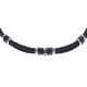 Bracelet acier 2 tons  - cuir italien noir - 21,5cm - réglable