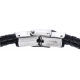 Bracelet acier 2 tons  - cuir italien noir - 21,5cm - réglable