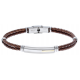 Bracelet acier - cuir tressé italien marron - or jaune 18KT 0,04g -  21,5cm - réglable