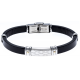 Bracelet acier - cuir italien noir - or jaune 18KT 0,03g -  21,5cm - réglable