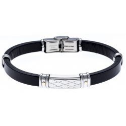 Bracelet acier - cuir italien noir - or jaune 18KT 0,03g -  21,5cm - réglable