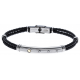 Bracelet acier - cuir tressé italien noir - or jaune 18KT 0,02g -  21,5cm - réglable