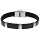 Bracelet acier - cuir italien noir - or jaune 18KT 0,06g -  21,5cm - réglable