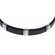 Bracelet acier - cuir italien noir - or jaune 18KT 0,06g -  21,5cm - réglable