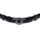 Bracelet acier - cuir italien noir  -  21,5cm - réglable