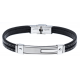 Bracelet acier - cuir synthétique - surpiqure blanche - 21,5cm - réglable