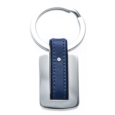 Porte clé - acier - cuir bleu - 7cm