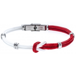 Bracelet acier nœud marin - corde nautique - blanc et rouge - 21,5cm - réglable