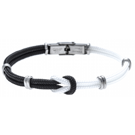 Bracelet acier nœud marin - corde nautique - bland et noir - 21,5cm - réglable