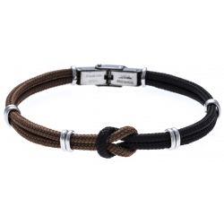 Bracelet acier nœud marin - corde nautique - marron et noir - 21,5cm - réglable