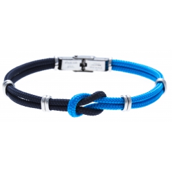 Bracelet acier nœud marin - corde nautique - bleu foncé et bleu clair - 21,5cm - réglable